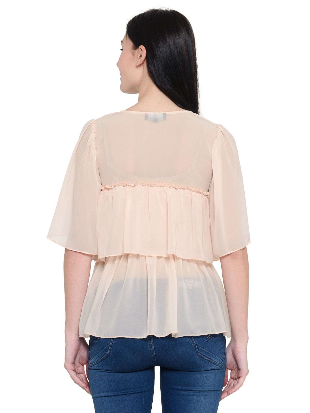 Square neck short sleeves ruffle top